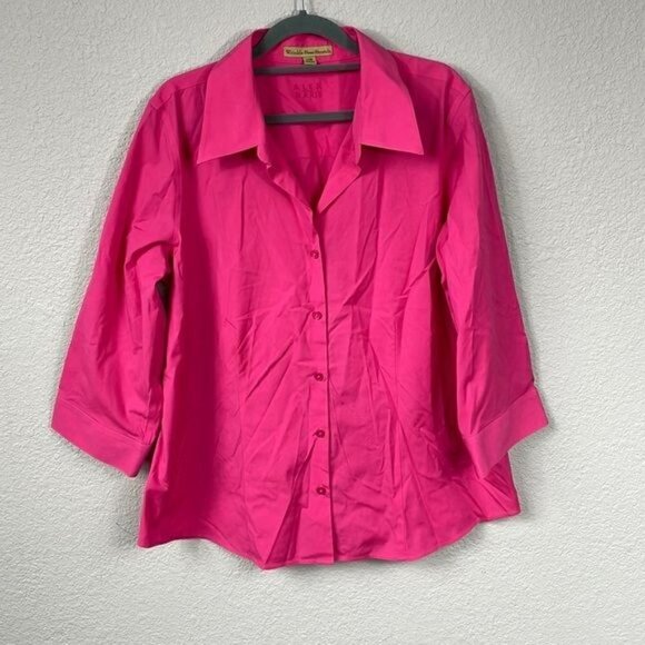 Alex Marie Wrinkle Free Stretch 3/4 Sleeve Button Front Shirt Pink Sz 14W - Picture 1 of 11